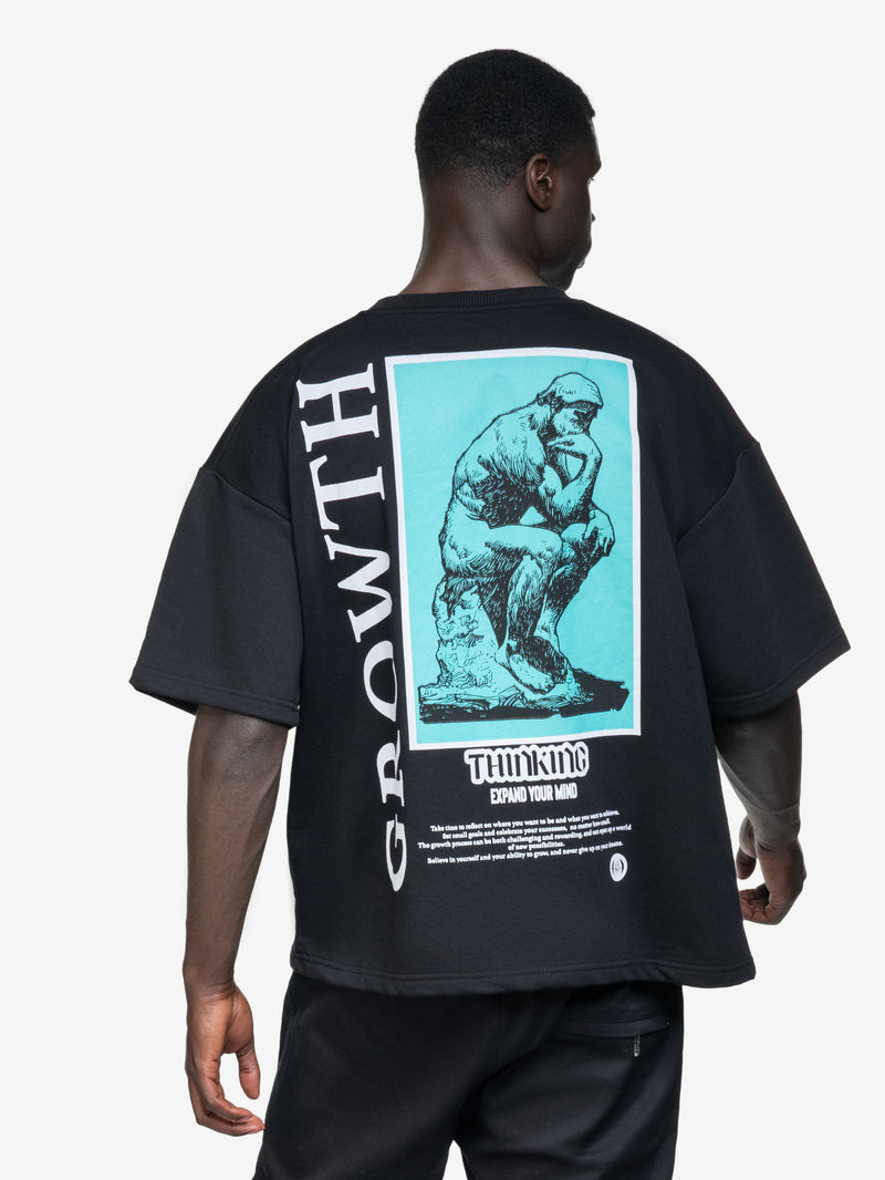 "THINKING" BACKPRINT SIDEJEANS TEE BLACK