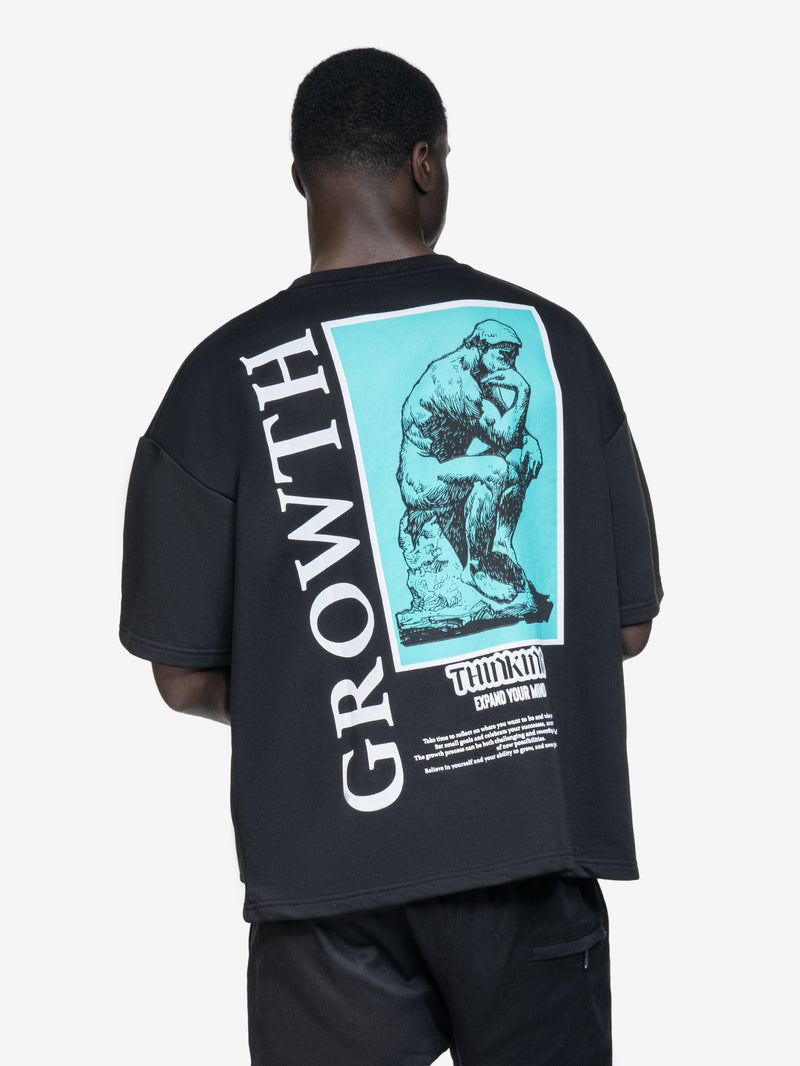 "THINKING" BACKPRINT SIDEJEANS TEE BLACK