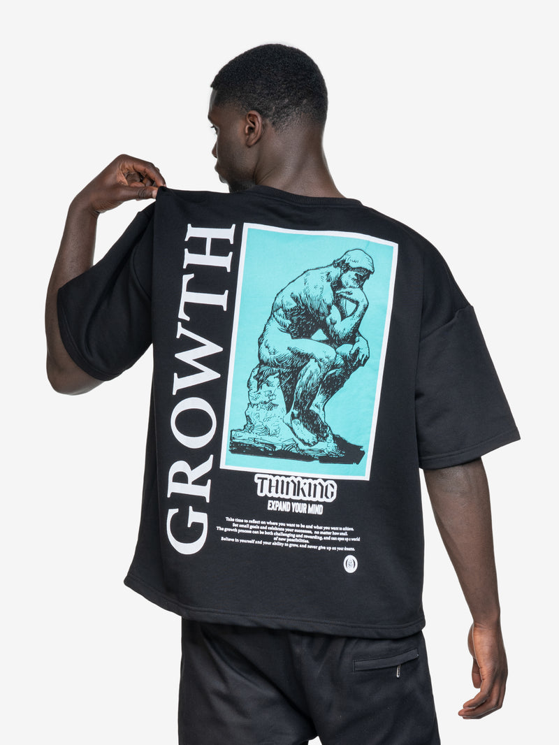 "THINKING" BACKPRINT SIDEJEANS TEE BLACK