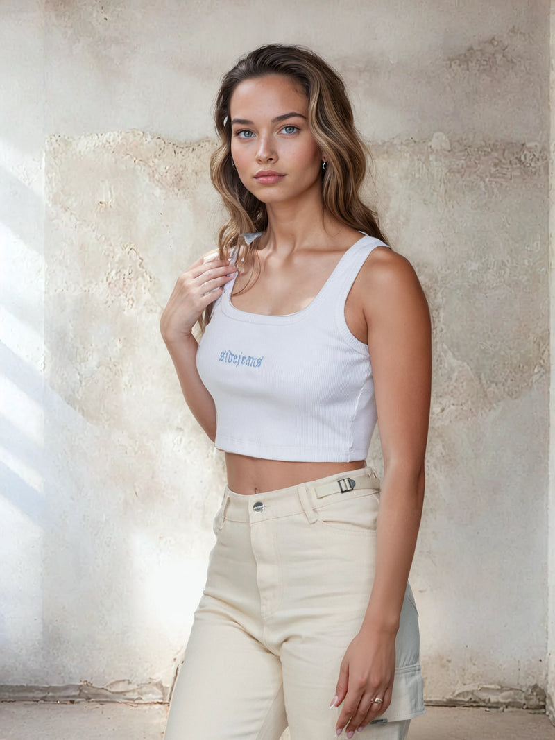 CROPPED TOP SIDEJEANS WHITE