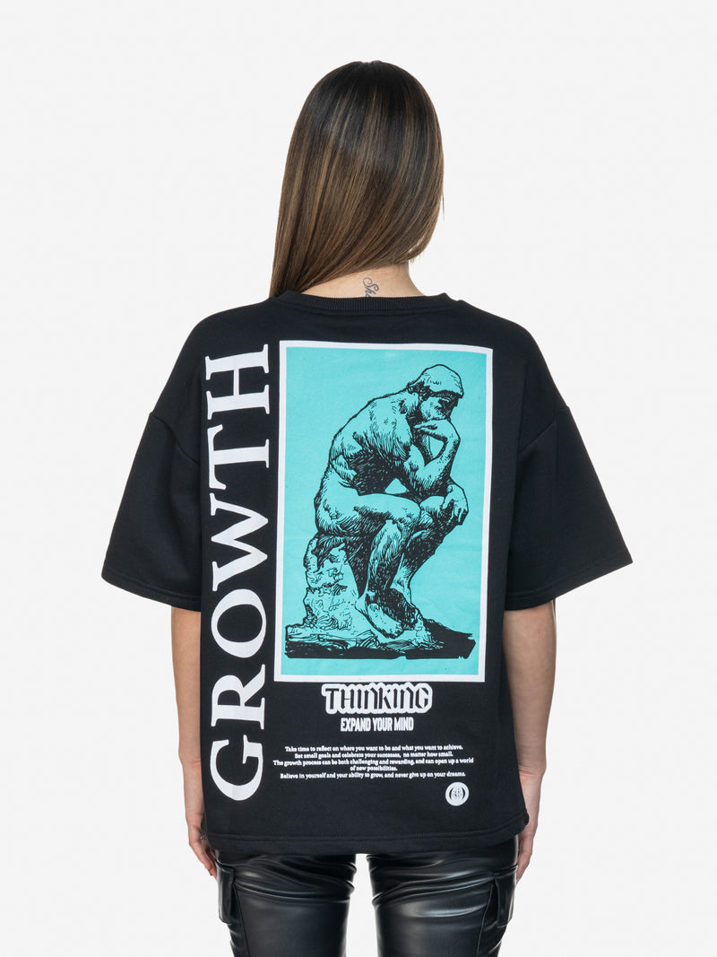 "THINKING" BACKPRINT SIDEJEANS TEE BLACK