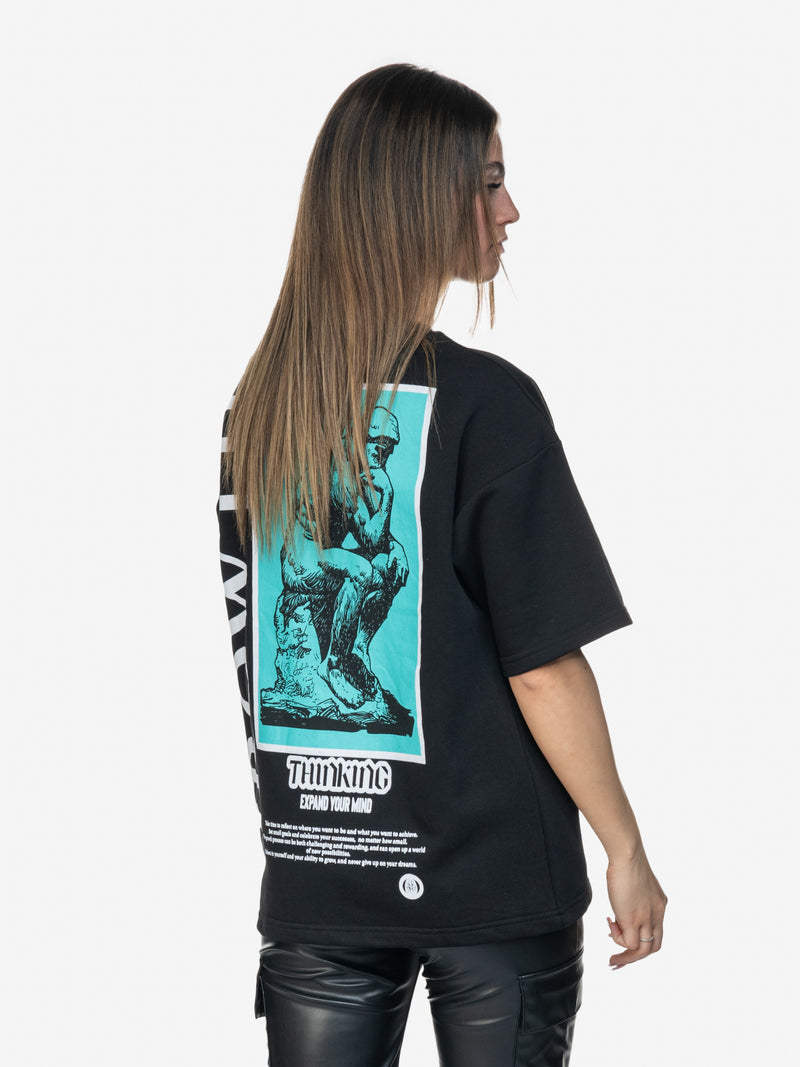 "THINKING" BACKPRINT SIDEJEANS TEE BLACK